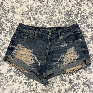 American Eagle Outfitters Ripped Jean Shorts - Dark Blue